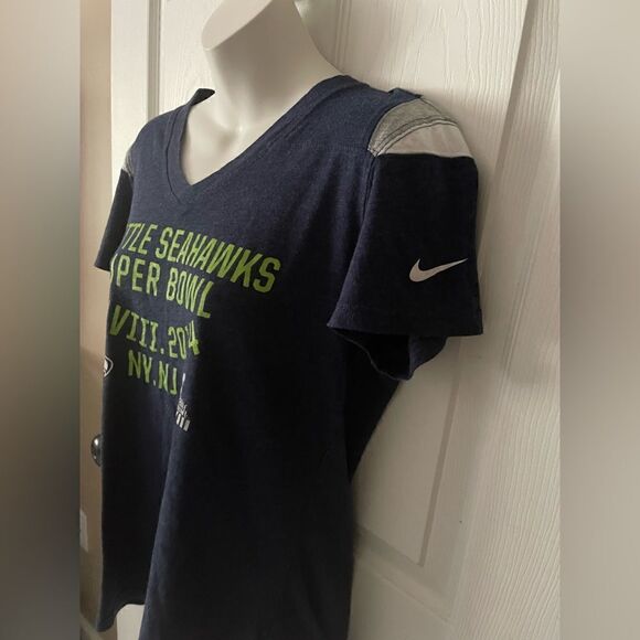 SEATTLE SEAHAWKS short sleeve Blue t-shirt women Large NIKE NFL 2014 Super Bowl - Picture 3 of 5
